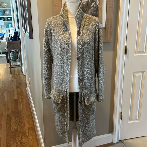 Hand Knit Gray Long Sherpa Cardigan size large - Picture 2 of 6